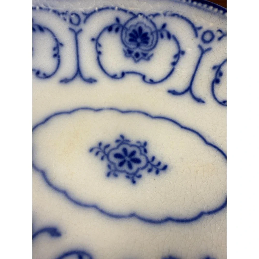 Antique W.H. Grindley Beaufort Flow Blue Dish •‎ Oval Vanity Tray
